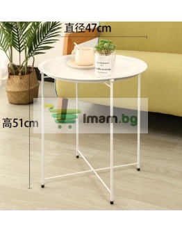 Кръгла метална сгъваема масичка за кафе с поднос за балкон, тераса, бяла